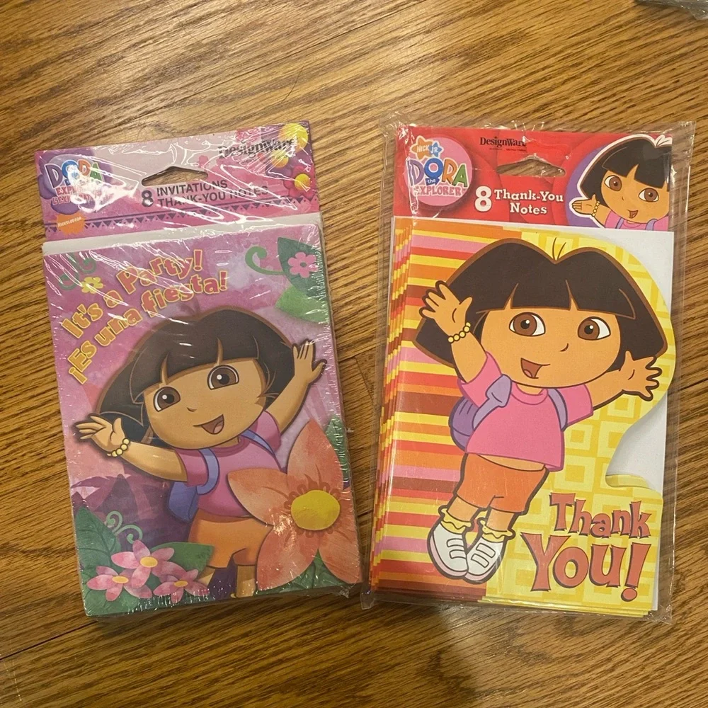 Dora the Explorer party invitations with thank you postcards and cards